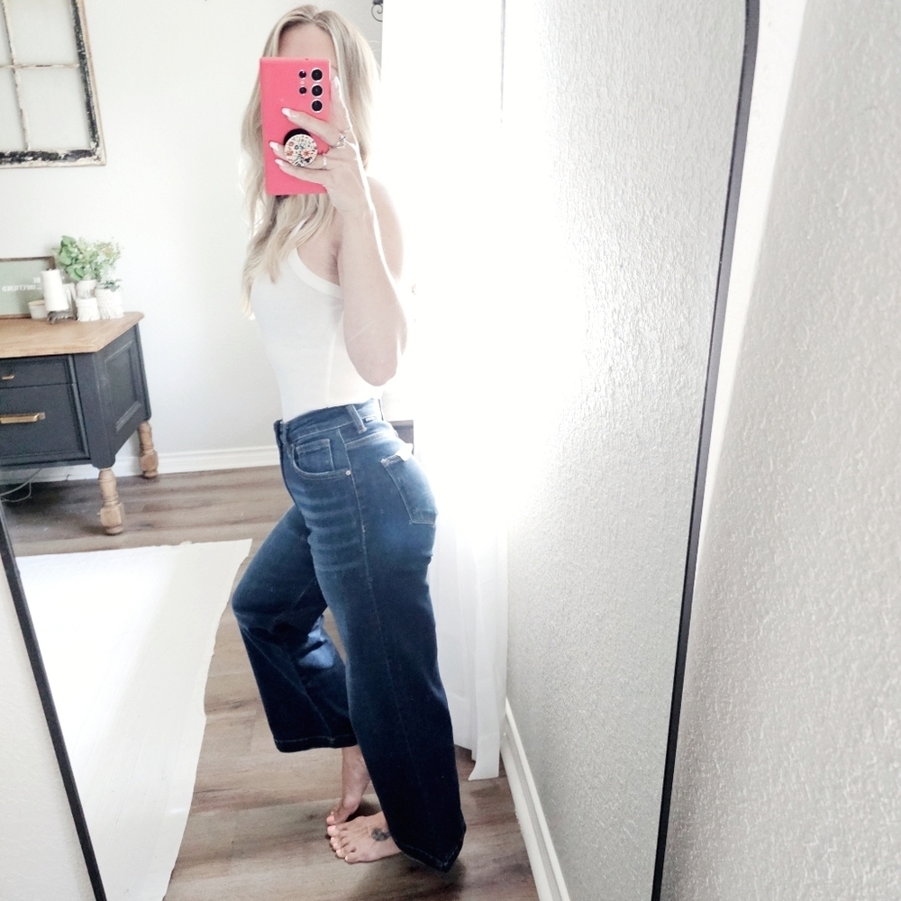 Risen HR Dark Wash Classic Wide Leg Cropped Denim Jeans Office Various NEW - Picture 10 of 16